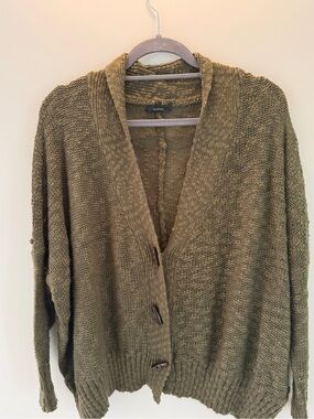Millau Olive Green Knit Button-Front Women's Cardigan Sweater
